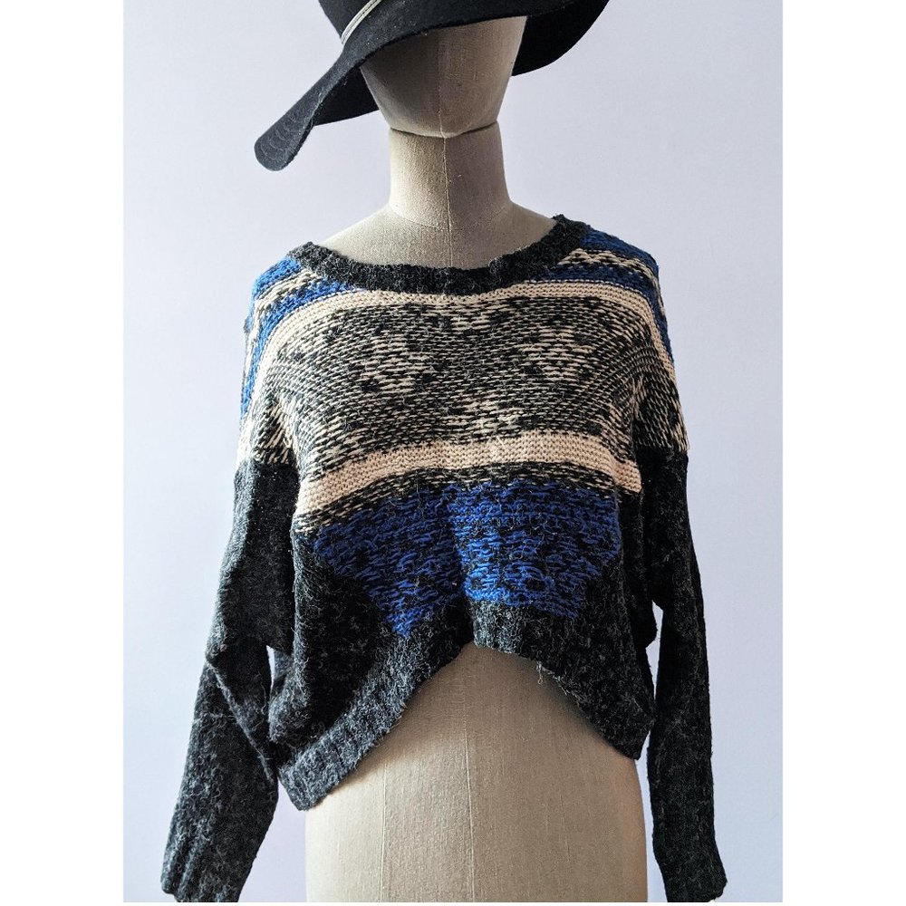 Trendy crop winged sleeved reverse knit sweater XS